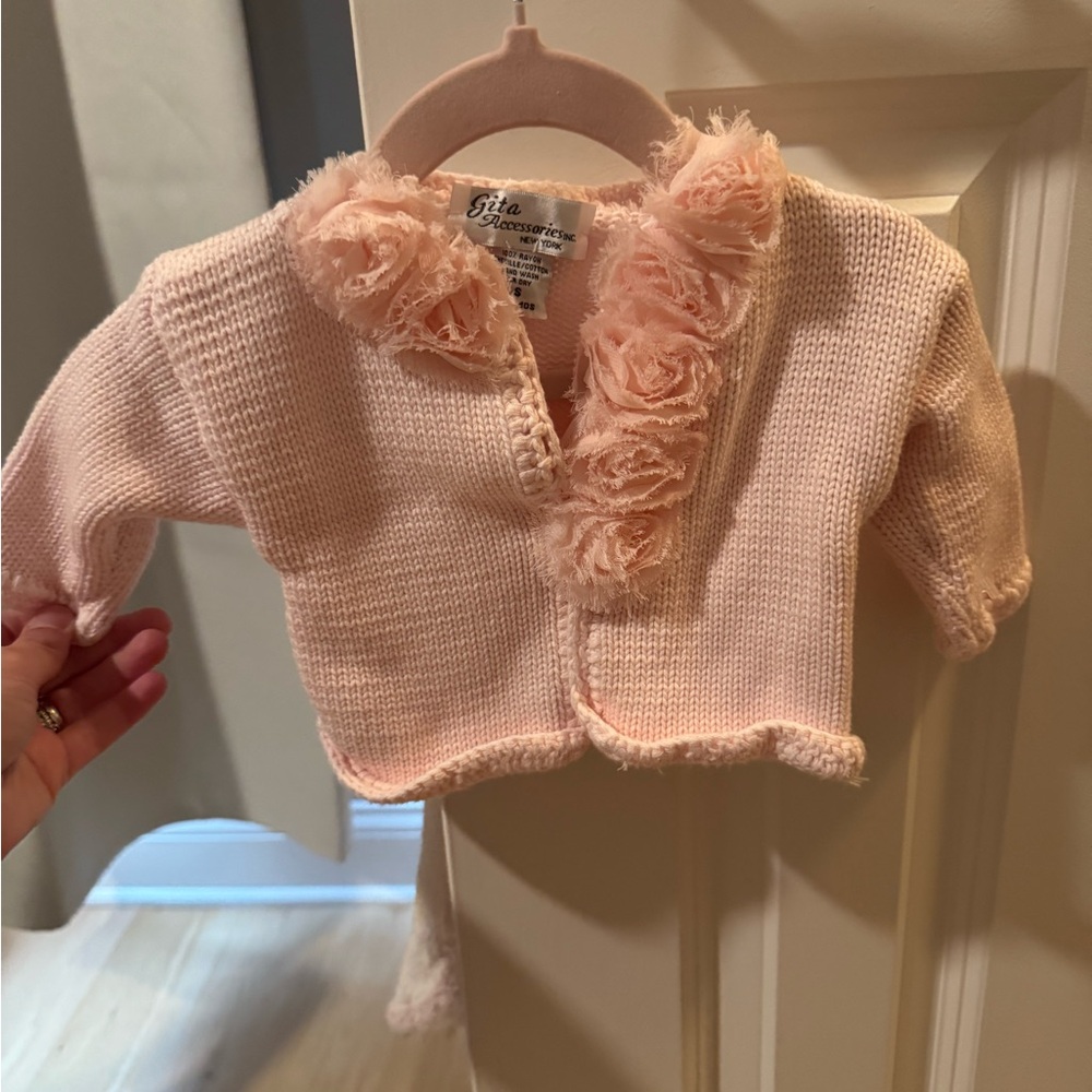 Gita Accessories Baby Pink Knit Floral Cardigan